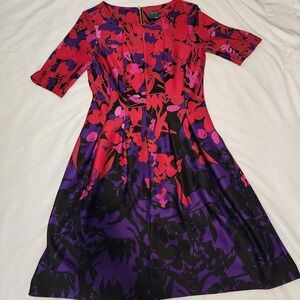 Gabby Skye Women's Short Sleeve Fit & Flare Dress Red/Purple Pockets